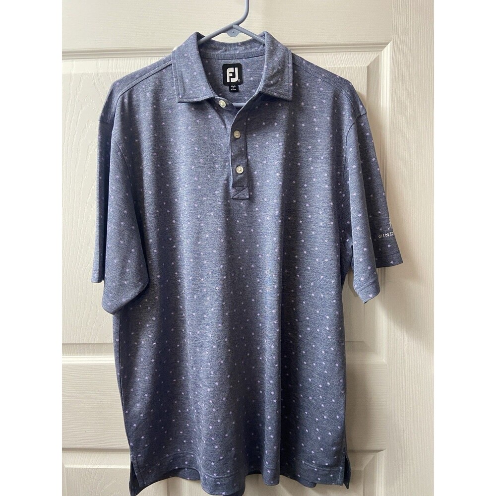 Footjoy Windmere Polo Shirt Mens Large Blue Purple Floral Knit Comfort Golf EUC